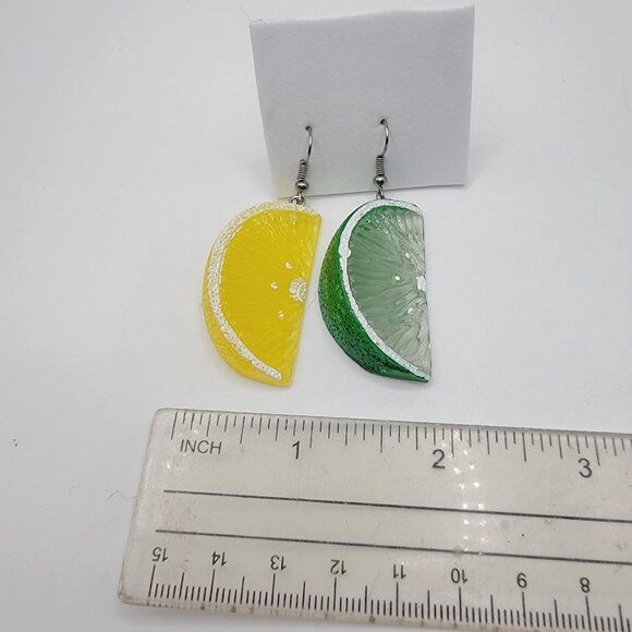 Large Lemon Yellow And Lime Green Post Drop Dangle Fashion Earrings - Picture 3 of 4